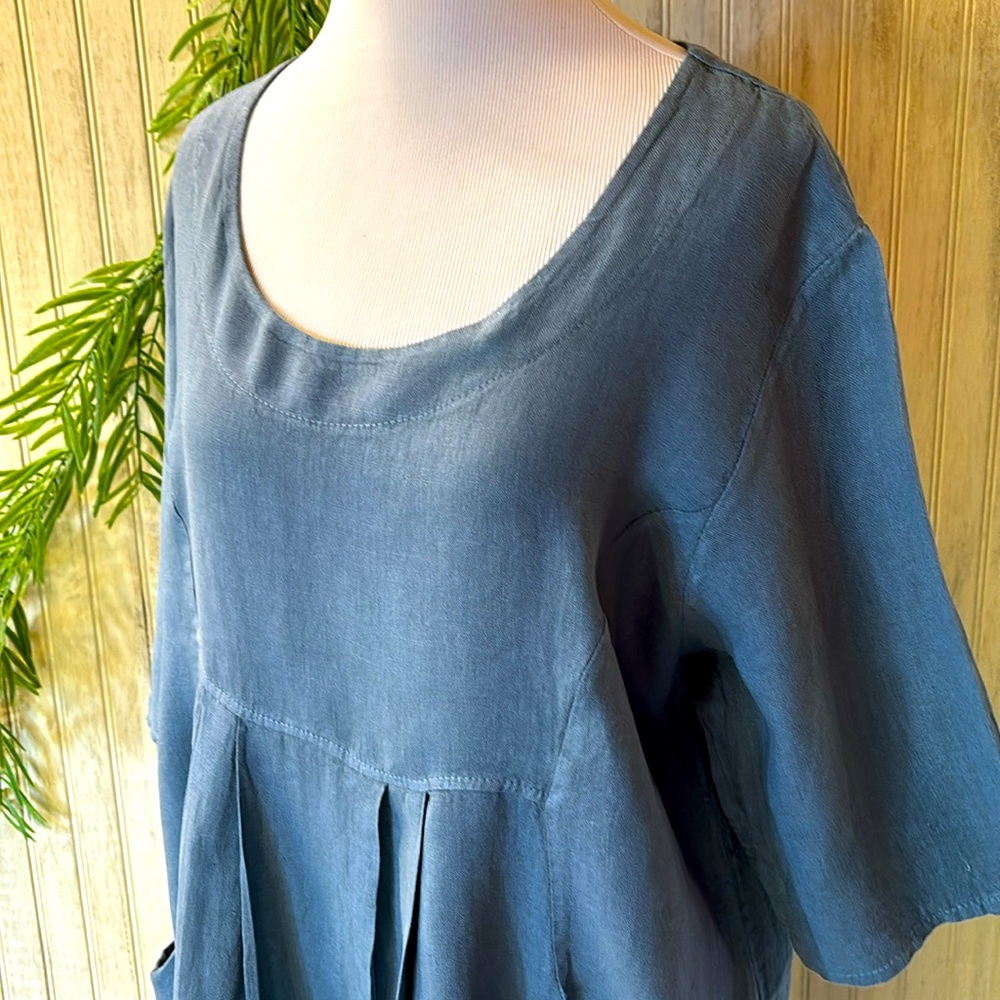 Relaxed Scoop Neck Midi Dress in Slate Blue - Picture 2 of 14